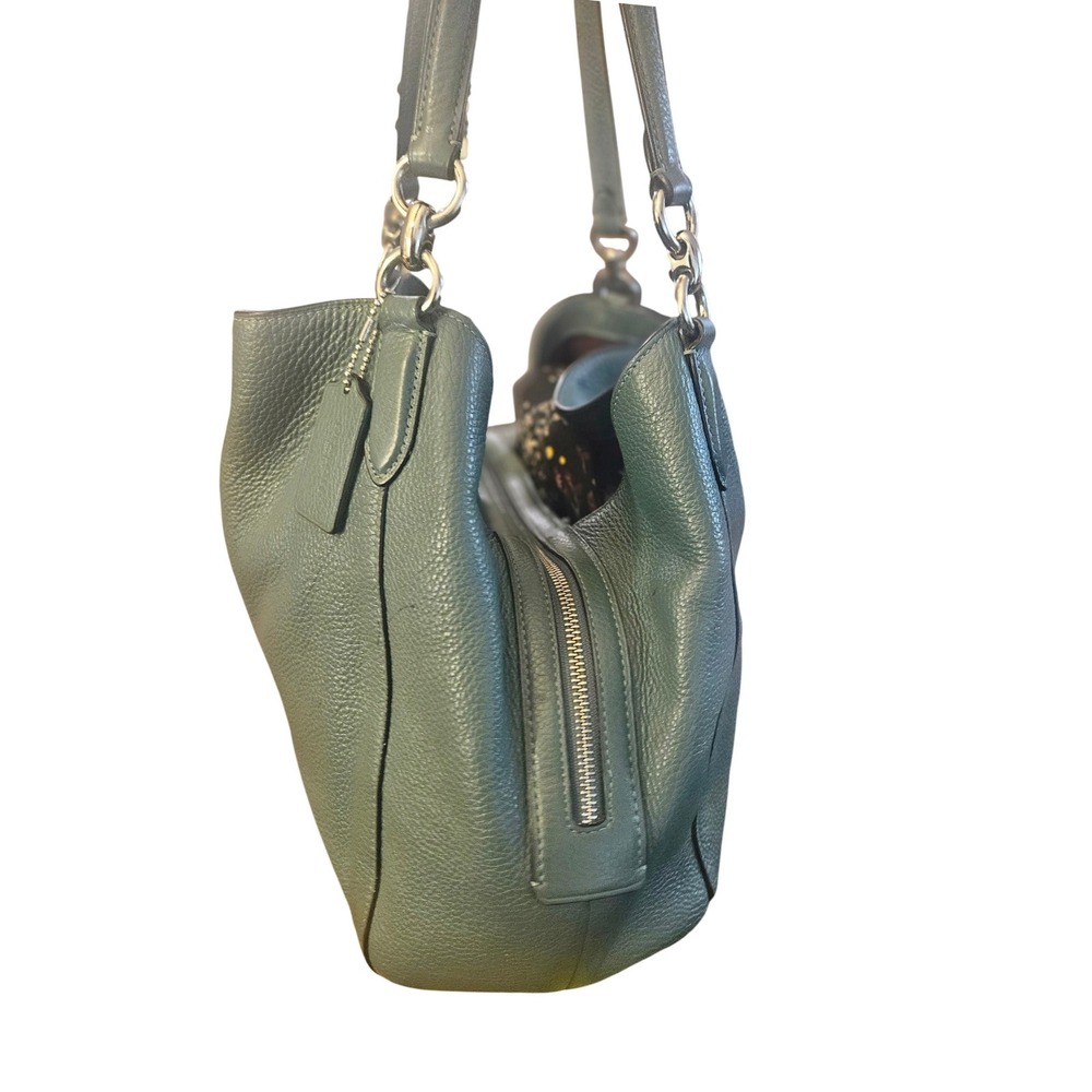 Coach Pebbled Leather Hobo Bag Teal Blue Shoulder Bag Triple Compartment - Picture 2 of 13